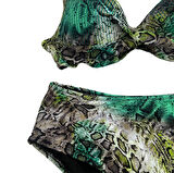 Kadın Yeşil Leopar Desenli Astarlı Büyük Beden Bikini Takımı HZL25S-LC25006