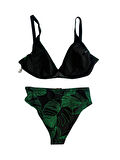 Kadın Siyah Yeşil Aksesuar Detaylı Astarlı Bikini Takımı HZL25S-LC25147