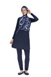 Kadın Lacivert Beyaz Desenli Uzun Kollu Tam Kapalı Tesettür Mayo HZL25S-AR259/02