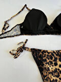 Kadın Kahverengi Leopar Desen Bikini Takımı HZL25S-LC3119
