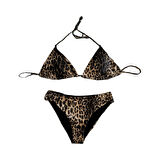 Kadın Leopar Desen Boyundan Bağlamalı Etekli  Bikini Takımı HZL25S-LC3220