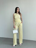 Kadın Sarı Beli Lastilkli Gofre Kumaş Pantolon HZL24S-ZK13261