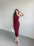 Kadın Bordo Gofre Kumaş Tek Omuz Bluz HZL25S-ZK13271