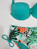 Kadın Turkuaz Mavi Tropikal Desen Bikini Takım HZL25S-LC3325