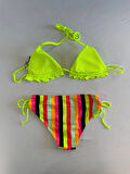 Kadın Neon Sarı Renk Desenli Boyundan Bağlamalı Bikini Takım HZL25S-LC3350