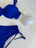 Kadın Saks Mavi Taş İşlemeli Astarlı Bikini Takım HZL25S-LC3361