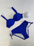 Kadın Saks Mavi Taş İşlemeli Astarlı Bikini Takım HZL25S-LC3361