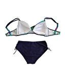 Kadın Lacivert Turkuaz Desenli Astarlı Bikini Takımı HZL25S-LC3832
