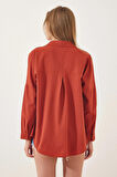 Kadın Kiremit Oversize Uzun Basic Gömlek HZL22W-BD139001