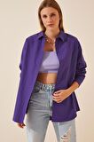 Kadın Mor Oversize Uzun Basic Gömlek Hzl22w-bd139001