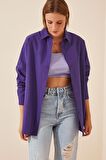 Kadın Mor Oversize Uzun Basic Gömlek Hzl22w-bd139001