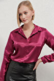 Kadın Bordo Hafif Dökümlü Saten Yüzeyli Gömlek Hzl22w-bd139641