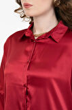 Kadın Bordo Oversize Dökümlü Saten Yüzeyli Gömlek HZL23S-BD139851