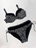 Kadın Siyah Beyaz Desenli Büyük Beden Astarlı Bikini Takım HZL25S-LC4006