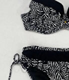 Kadın Siyah Beyaz Desenli Büyük Beden Astarlı Bikini Takım HZL25S-LC4006