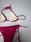 Kadın Koyu Pembe Boyundan İp Bağlamalı Üçgen Bikini Takımı HZL25S-LC5005