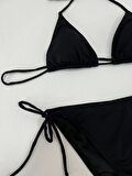 Kadın Siyah Boyundan İp Bağlamalı Üçgen Bikini Takımı HZL25S-LC5005