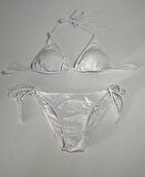 Kadın Beyaz Boyundan İp Bağlamalı Üçgen Bikini Takımı HZL25S-LC5005