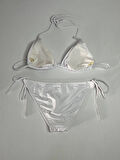 Kadın Beyaz Boyundan İp Bağlamalı Üçgen Bikini Takımı HZL25S-LC5005