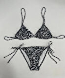 Kadın Leopar Siyah Boyundan İp Bağlamalı Üçgen Bikini Takımı HZL25S-LC5005