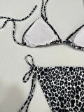Kadın Leopar Siyah Boyundan İp Bağlamalı Üçgen Bikini Takımı HZL25S-LC5005