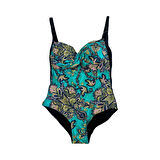 Kadın Siyah Turkuaz Desenli Mayo HZL25S-LC6279