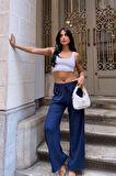 Kadın Lacivert Beli Lastikli Rahat Kesim Bürümcük Pantolon HZL25S-DSB163631