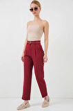 Kadın Bordo Yüksel Bel Kemerli Kumaş Pantolon HZL25S-BD167251