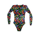 Kadın Siyah Çok Renkli Tül Yüzücü Mayo HZL25S-LC67387