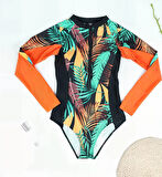 Kadın Lacivert Çok Renkli Tüy Desenli Astarlı Yüzücü Mayo HZL25S-LC908