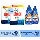 Omo Toz Deterjan 7.5 kg x 2 + Yumoş 'lilyum Konsantre Çamaşır Yumuşatıcı 1440 ml 60 Yıkama x 2