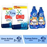 Omo Toz Deterjan 7.5 kg x 2 + Yumoş 'lilyum Konsantre Çamaşır Yumuşatıcı 1440 ml 60 Yıkama x 2