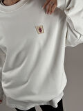 Etnik Desenli Beyaz Kadın Sweatshirt COC1092