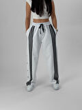 Kadın Şeritli Beyaz Baggy Pantolon COC1081