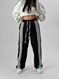 Kadın Şeritli Siyah Baggy Pantolon COC1078