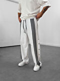 Şeritli Beyaz Erkek Baggy Pantolon COC1059