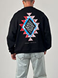 Erkek Siyah Tasarım Etnik Sweatshirt COC1047