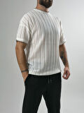 Yaka İp Detaylı Tasarım Erkek Ekru T-Shirt COC2610