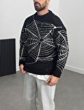 Örümcek Ağı Desenli Siyah Erkek Peluş Sweatshirt COC1200