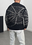 Örümcek Ağı Desenli Siyah Erkek Peluş Sweatshirt COC1200