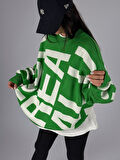 Bold Print Oversize Kadın Yeşil Sweat COC1181