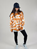Bold Print Oversize Kadın Turuncu Sweat COC1180