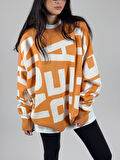 Bold Print Oversize Kadın Turuncu Sweat COC1180