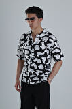 Erkek Siyah Beyaz Desenli Hawai Gömlek COC1164