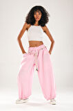 Tasarım Keten Pembe Baggy Pantolon COC1107