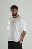 Beyaz Müslin Kumaş Oversize Fakir Kol T-Shirt COC1299