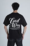 God Wins Siyah Oversize Tasarım T-Shirt COC1389