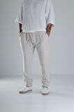 Kahve Çizgili Müslin Keten Baggy Pantolon COC1358