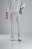 Kahve Çizgili Müslin Keten Baggy Pantolon COC1358