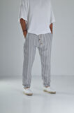 Gri Çizgili Müslin Keten Baggy Pantolon COC1357